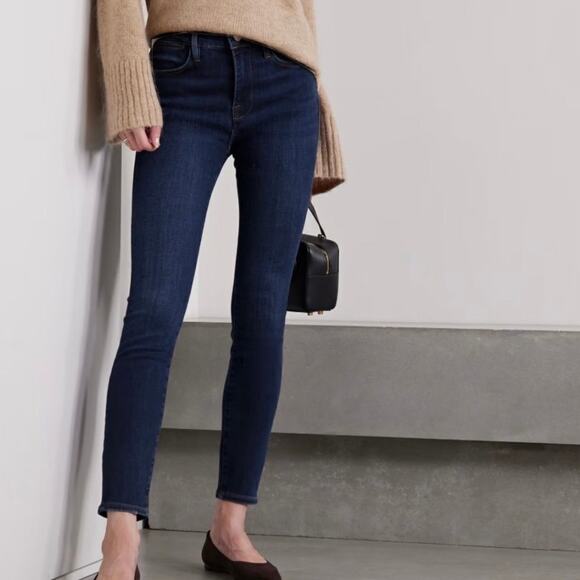 Frame Denim Le High Skinny Jeans Blue Denim Stretch Dark Wash Preppy Size 24 - Picture 1 of 12
